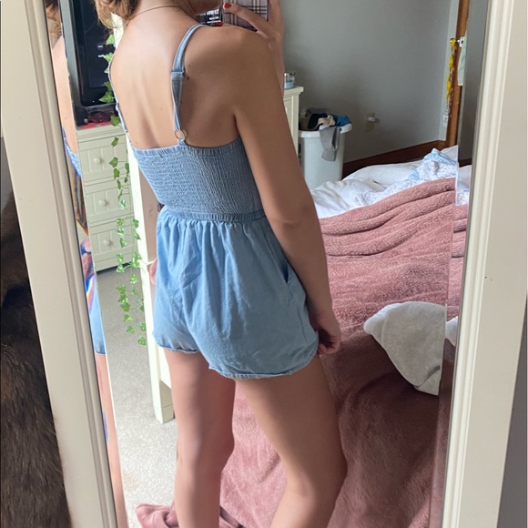 blue tie front tank top romper - Picture 2 of 2